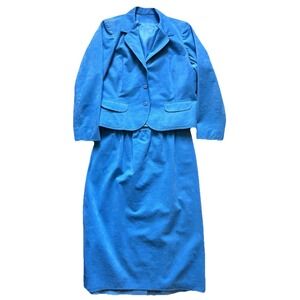 Ultrasuede Skirt Suit 80s Turquoise Blue Size 10 Union Made Vintage